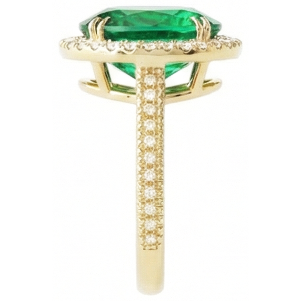 Anello in oro giallo 14K con smeraldo verde a taglio ovale da 4 ct con aureola