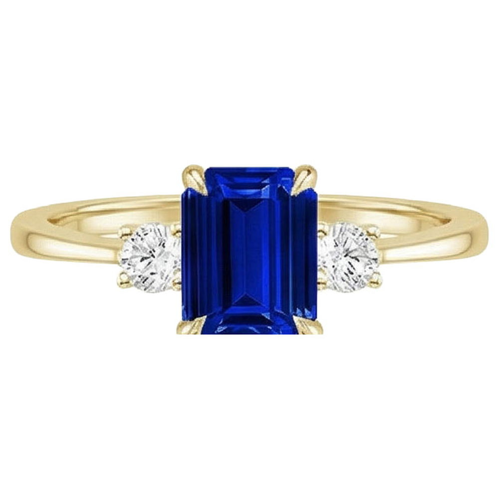 Anello in oro giallo con 3 pietre di smeraldo. zaffiro blu e diamante 3.50 carati
