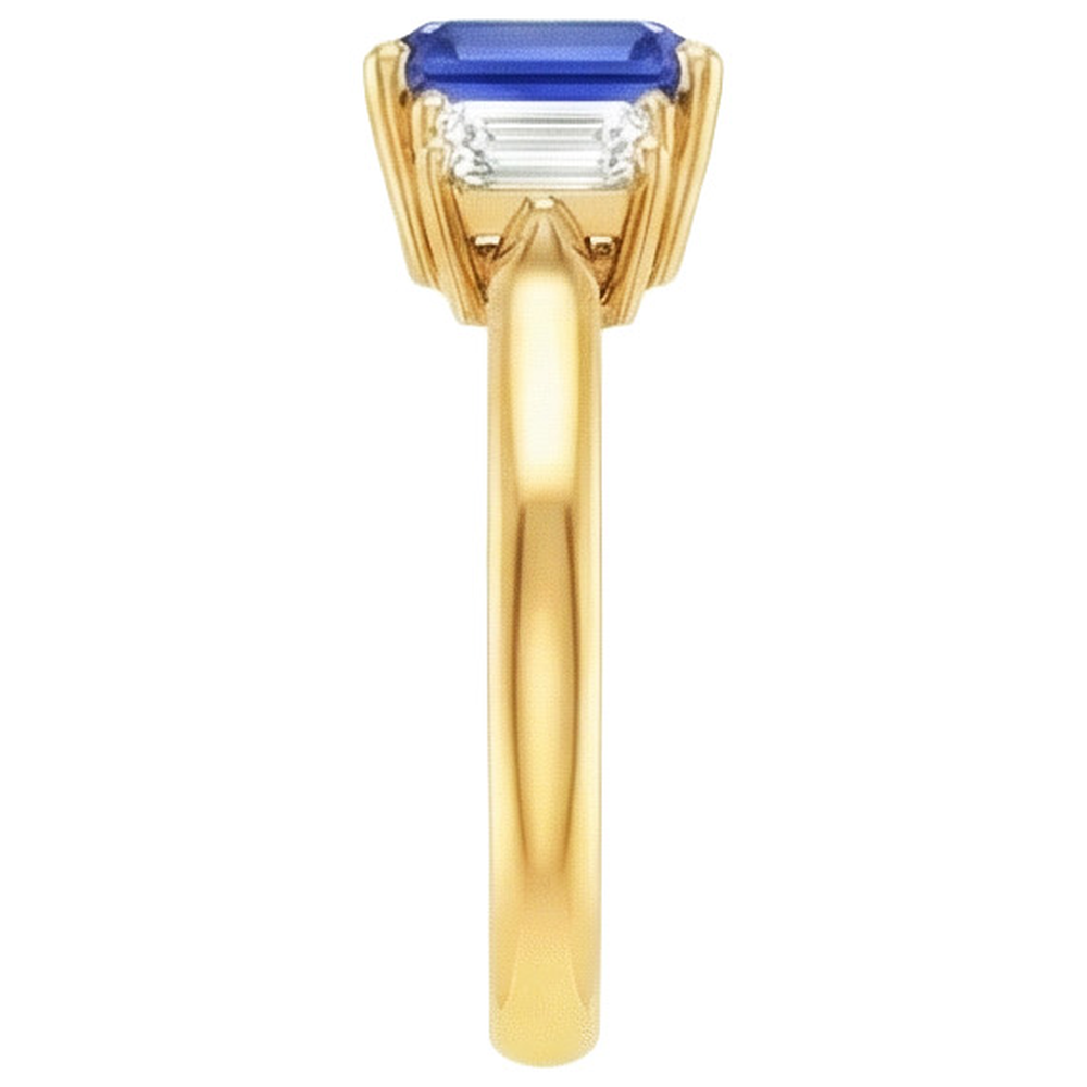 Anello in oro giallo con 3 pietre di zaffiro blu e diamanti 9 carati