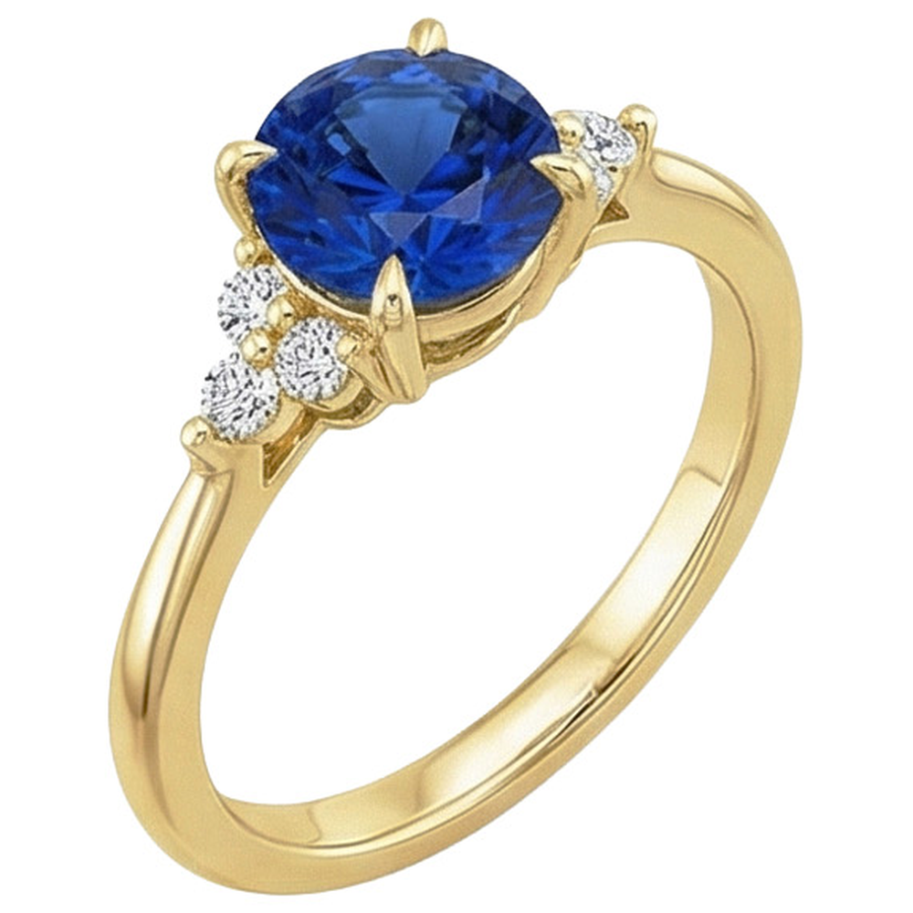 Anello in oro giallo con diamante a punta con zaffiro blu gambo affusolato 2.50 carati
