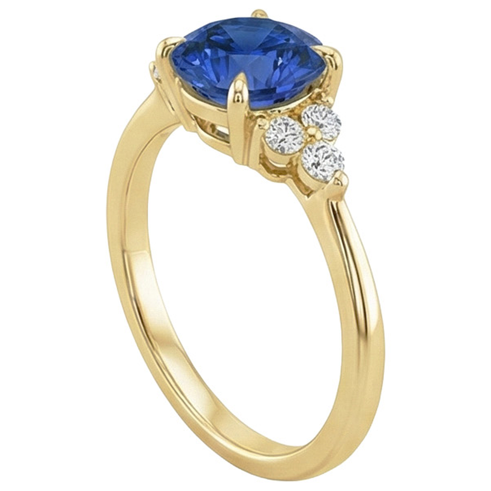 Anello in oro giallo con diamante a punta con zaffiro blu gambo affusolato 2.50 carati