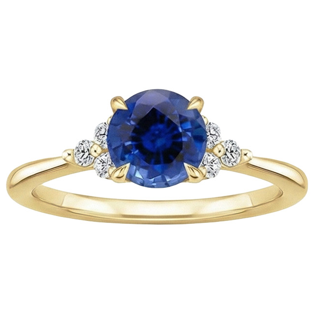 Anello in oro giallo con diamante a punta con zaffiro blu gambo affusolato 2.50 carati