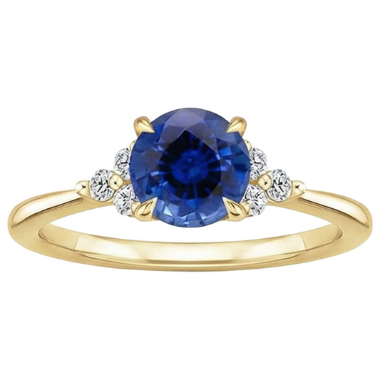 Anello in oro giallo con diamante a punta con zaffiro blu gambo affusolato 2.50 carati