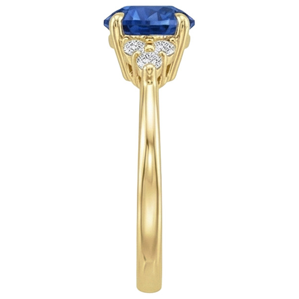 Anello in oro giallo con diamante a punta con zaffiro blu gambo affusolato 2.50 carati