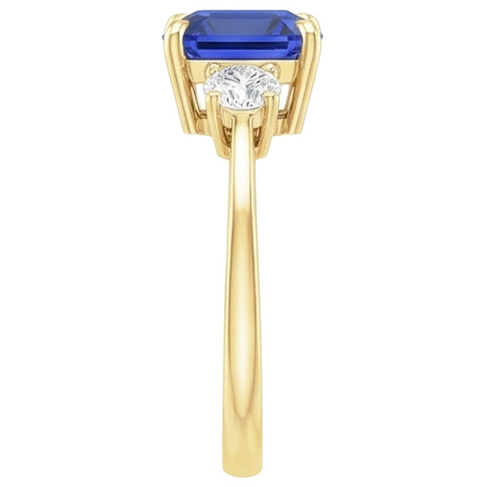 Anello in oro giallo con diamante rotondo e cuscino zaffiro blu 2.75 carati Nuovo