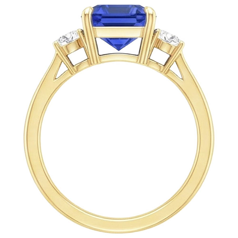 Anello in oro giallo con diamante rotondo e cuscino zaffiro blu 2.75 carati Nuovo