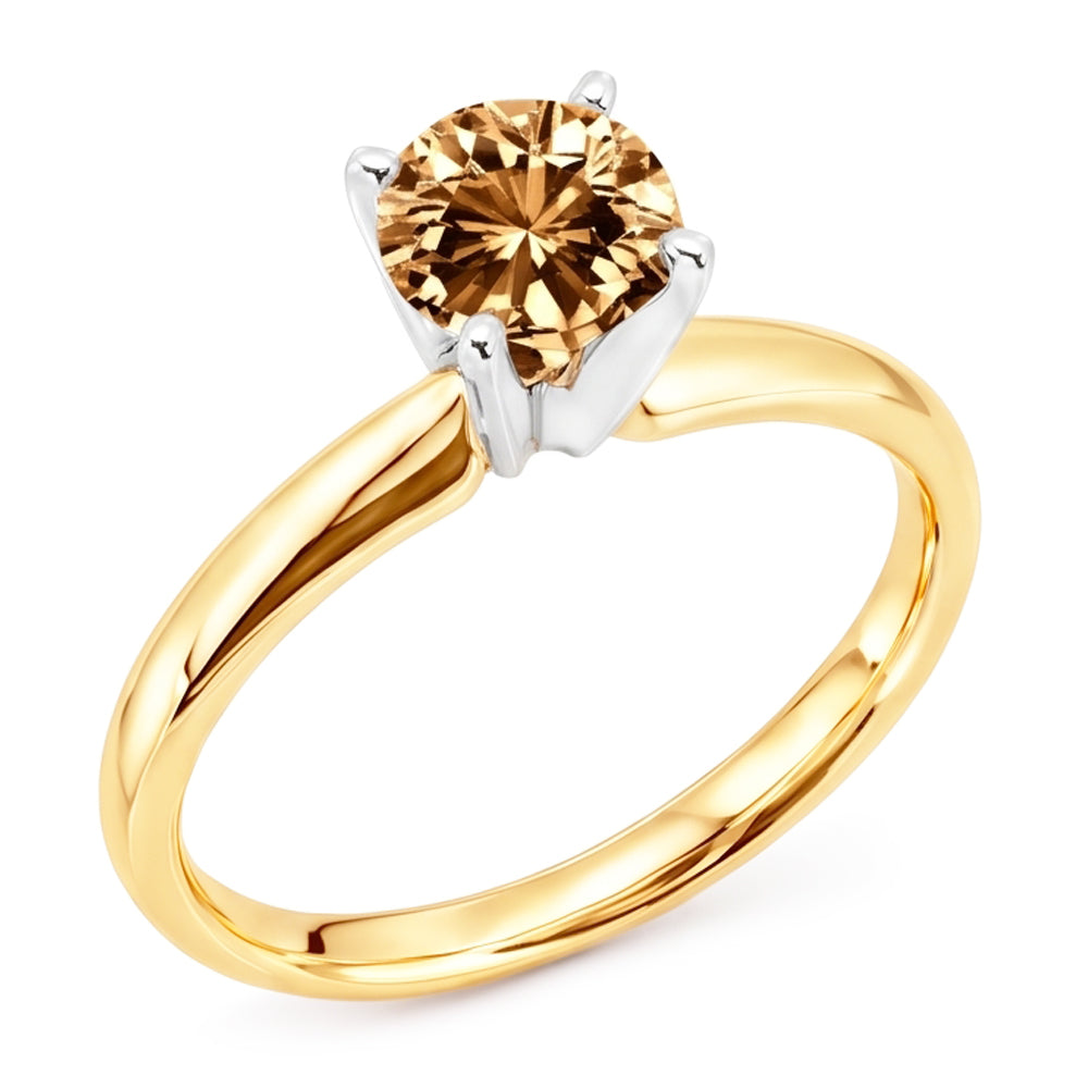Anello in oro giallo con pietre preziose per matrimonio con diamante champagne da 1.25 carati