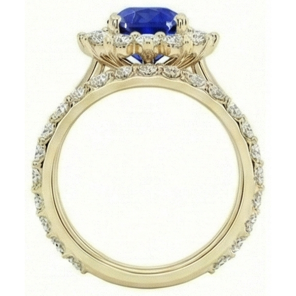 Anello in oro giallo con zaffiro di Ceylon con accenti di diamante 7.50 carati