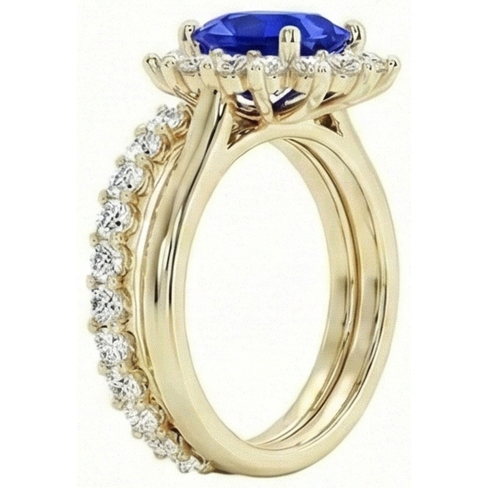 Anello in oro giallo con zaffiro di Ceylon con accenti di diamante 7.50 carati