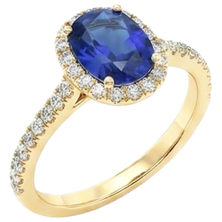 Anello in oro giallo con zaffiro ovale e diamanti 11.25 carati 14K