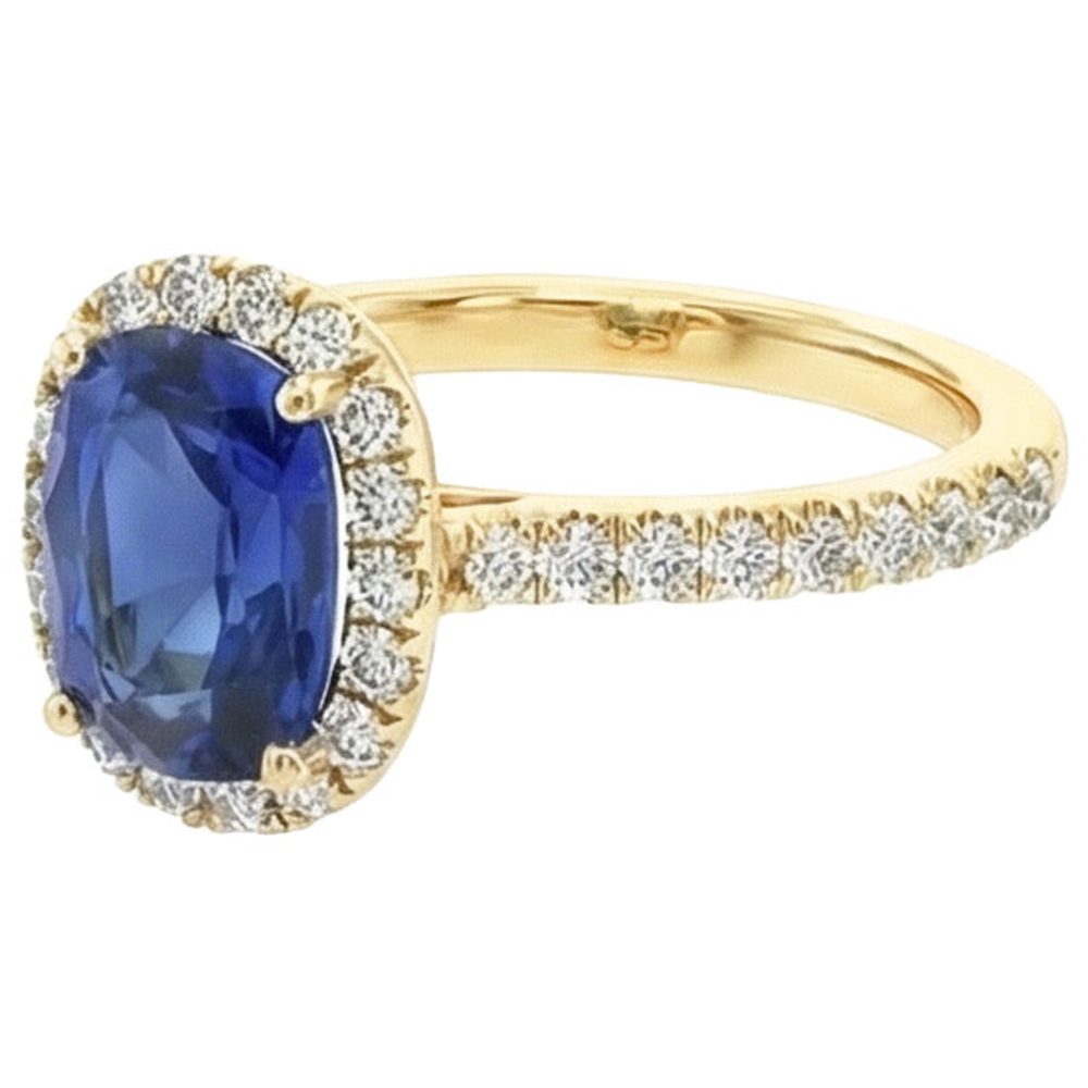 Anello in oro giallo con zaffiro ovale e diamanti 11.25 carati 14K