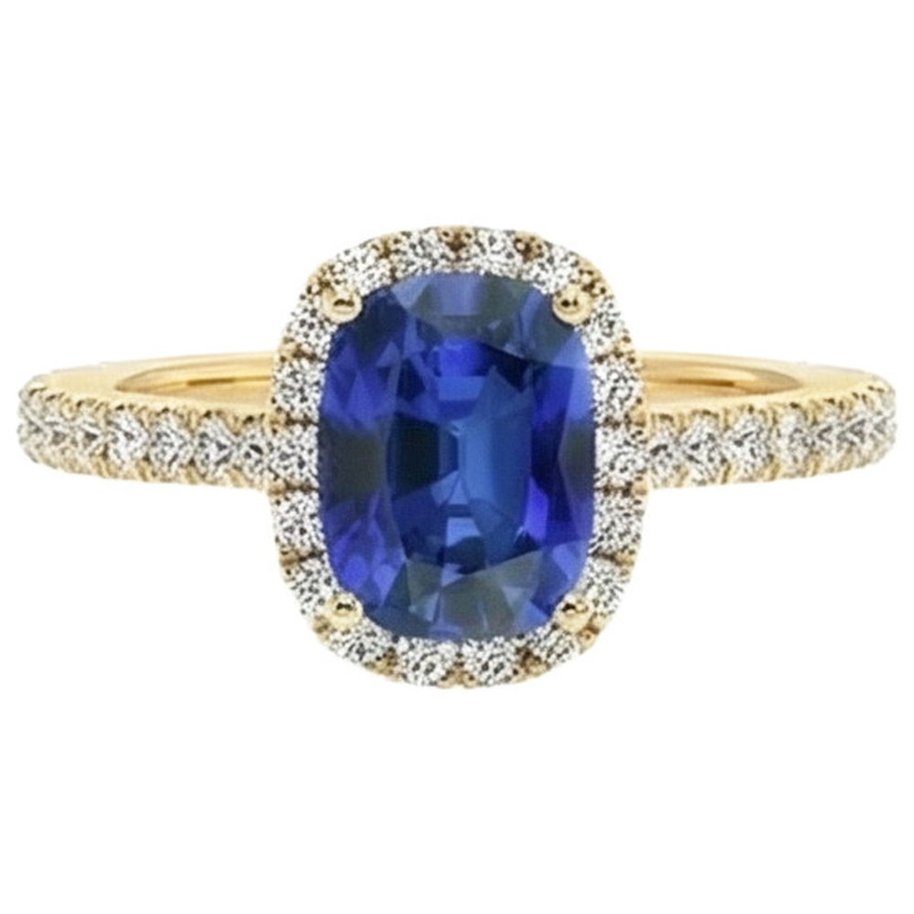 Anello in oro giallo con zaffiro ovale e diamanti 11.25 carati 14K