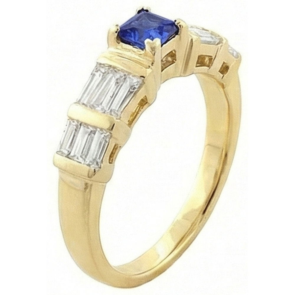 Anello in oro giallo da 2.51 carati con zaffiro blu dello Sri Lanka 14K