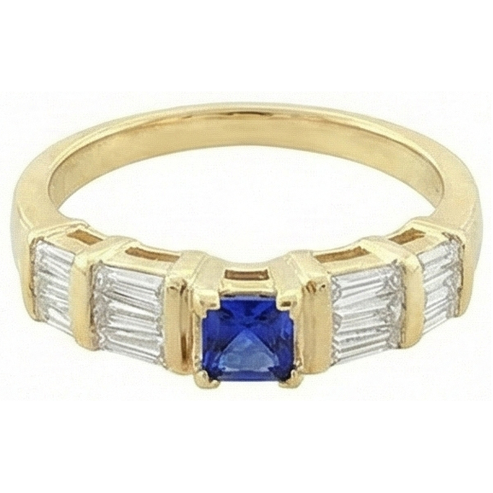 Anello in oro giallo da 2.51 carati con zaffiro blu dello Sri Lanka 14K
