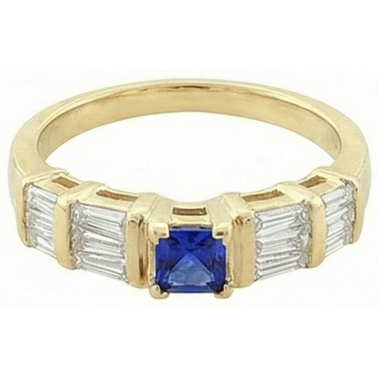 Anello in oro giallo da 2.51 carati con zaffiro blu dello Sri Lanka 14K