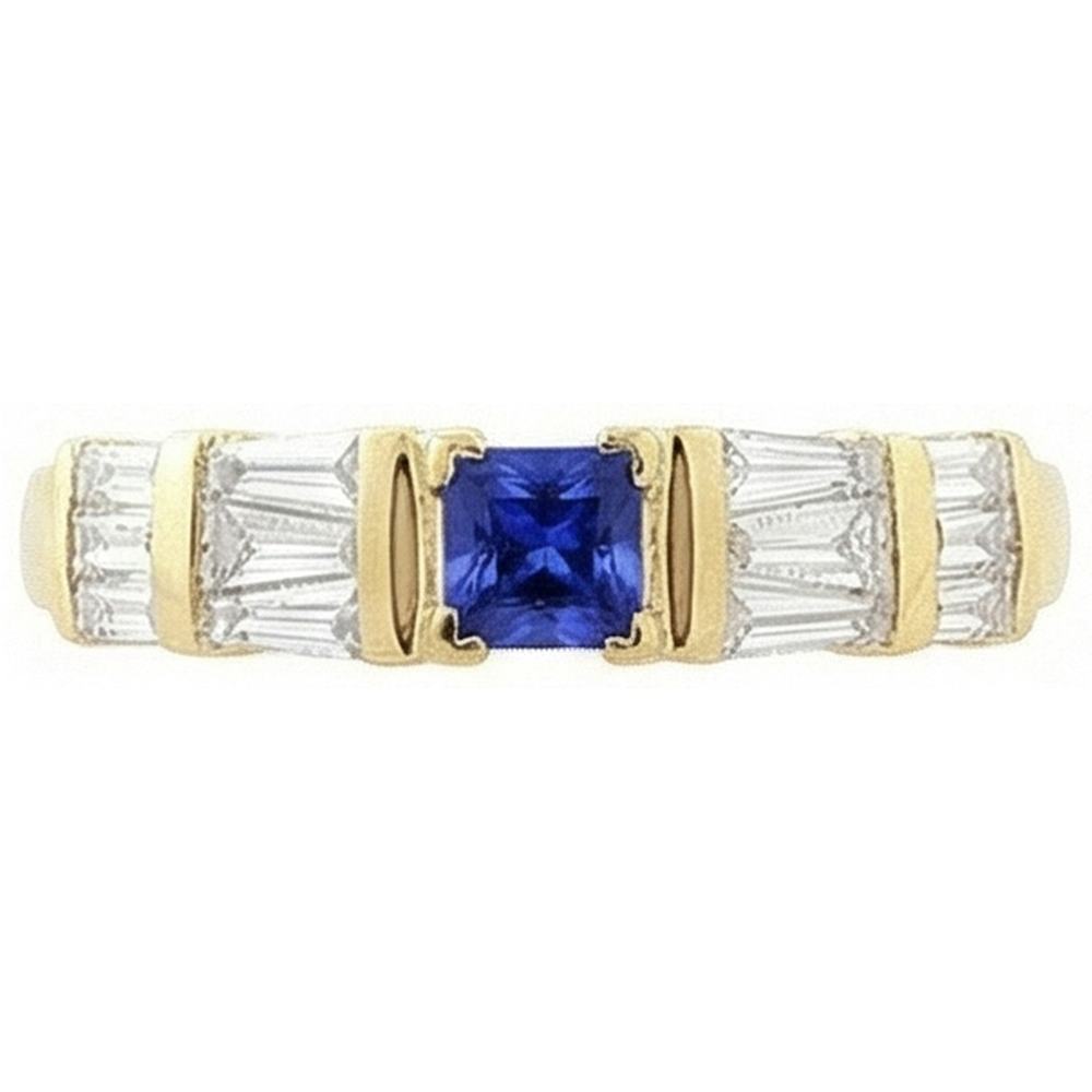 Anello in oro giallo da 2.51 carati con zaffiro blu dello Sri Lanka 14K