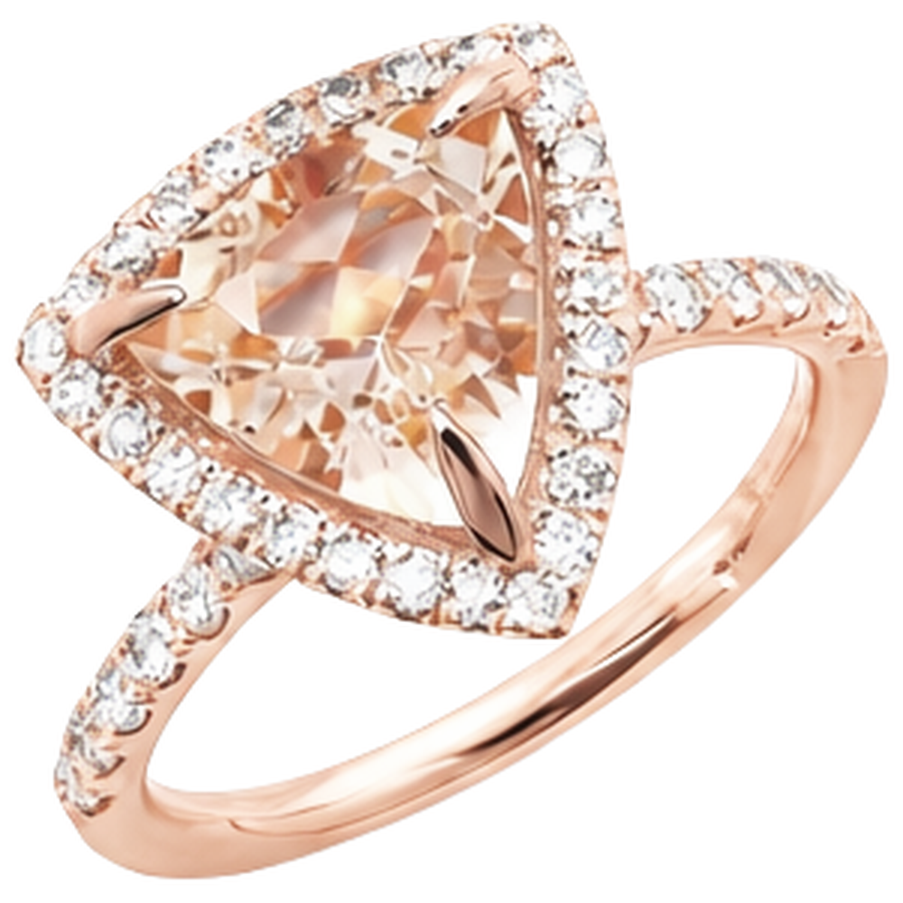 Anello in oro rosa 14 carati 16.75 ct con trilioni di morganite e diamanti rotondi