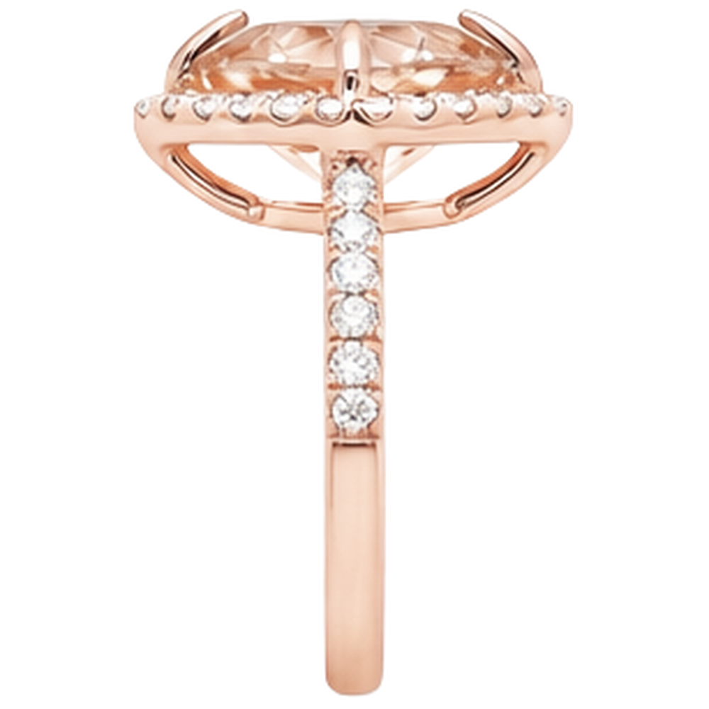 Anello in oro rosa 14 carati 16.75 ct con trilioni di morganite e diamanti rotondi