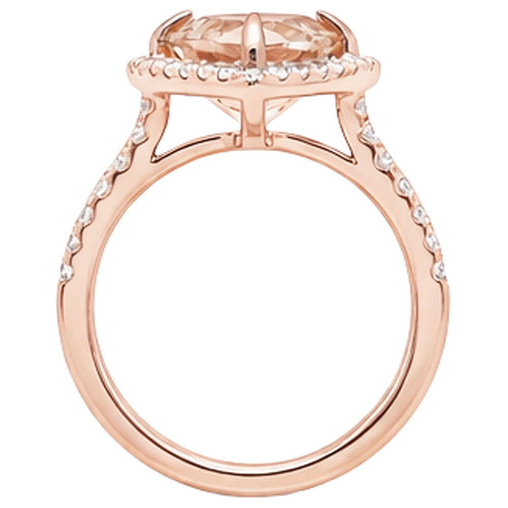Anello in oro rosa 14 carati 16.75 ct con trilioni di morganite e diamanti rotondi