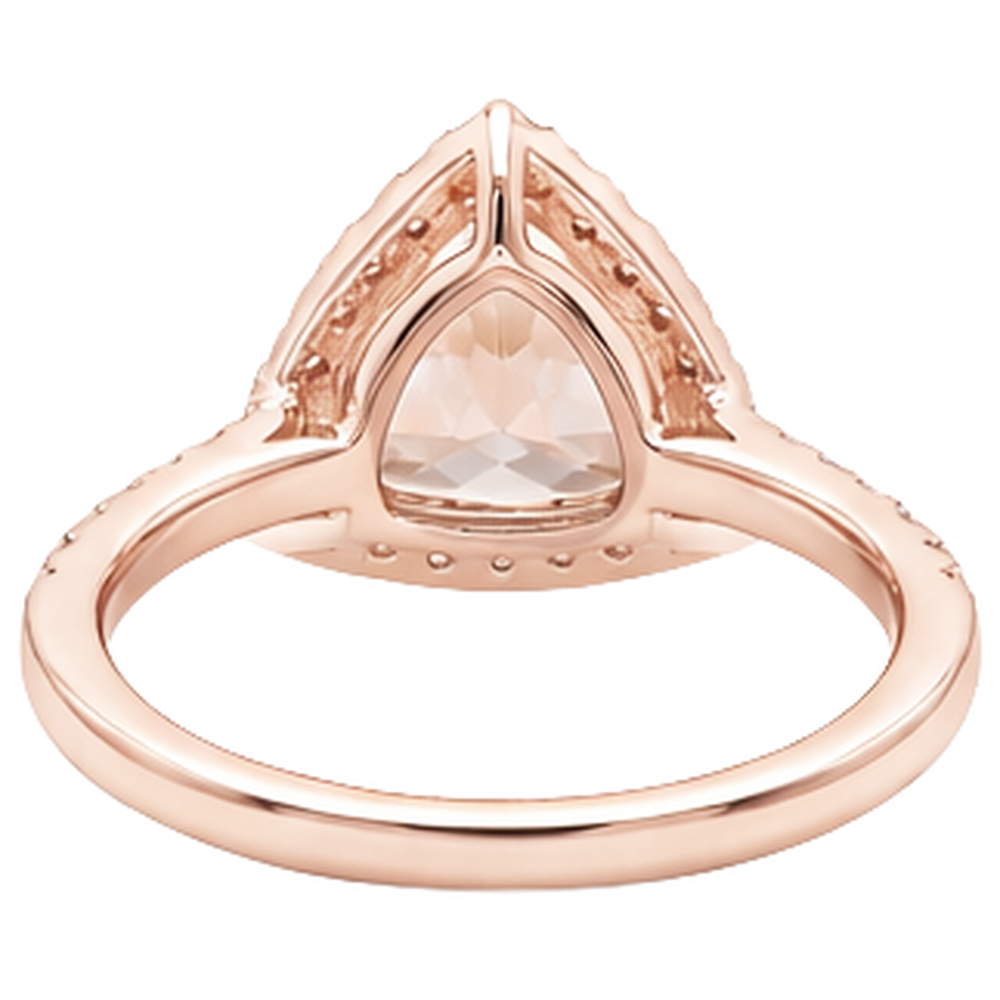 Anello in oro rosa 14 carati 16.75 ct con trilioni di morganite e diamanti rotondi