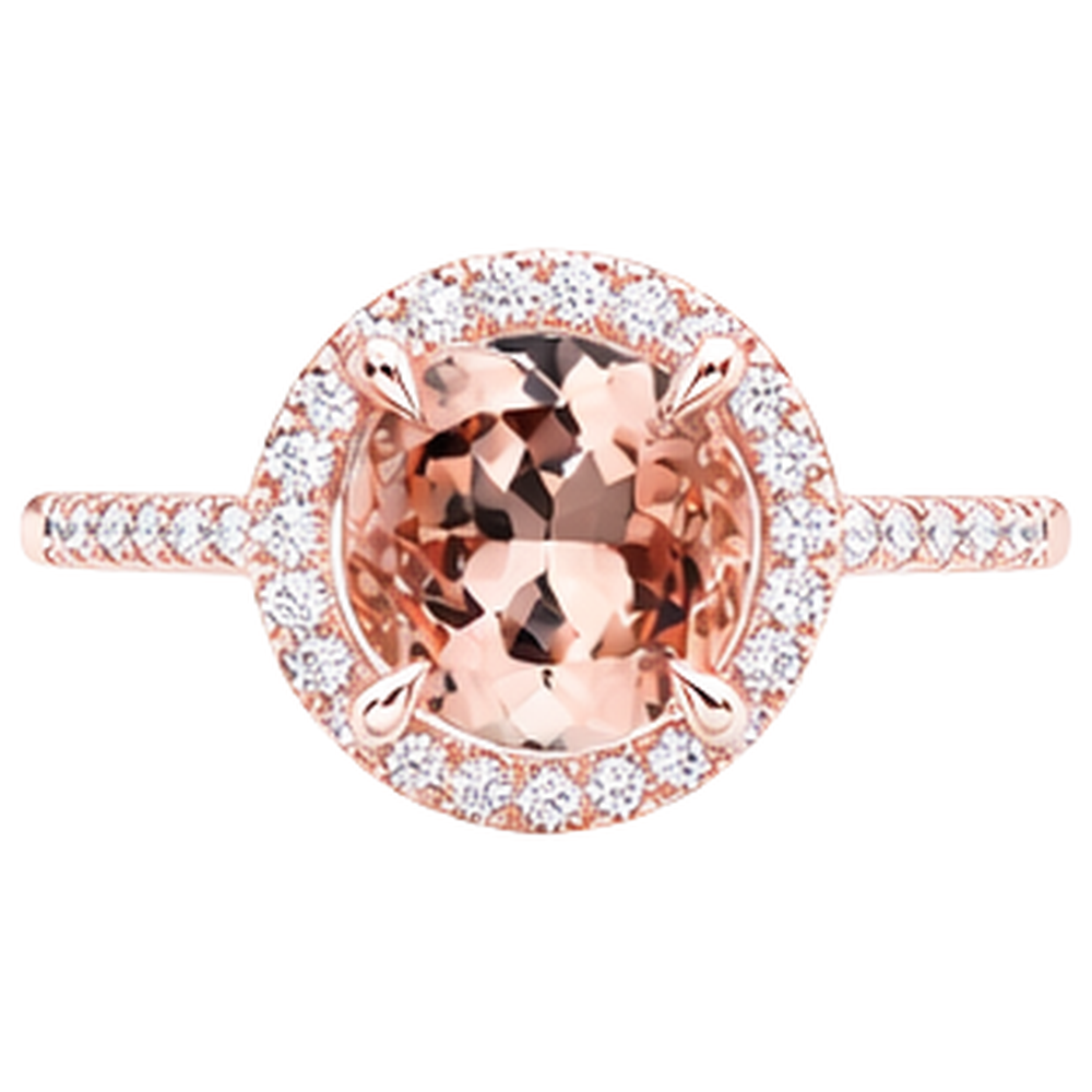 Anello in oro rosa 14 carati con diamante Halo in morganite da 10.10 ct
