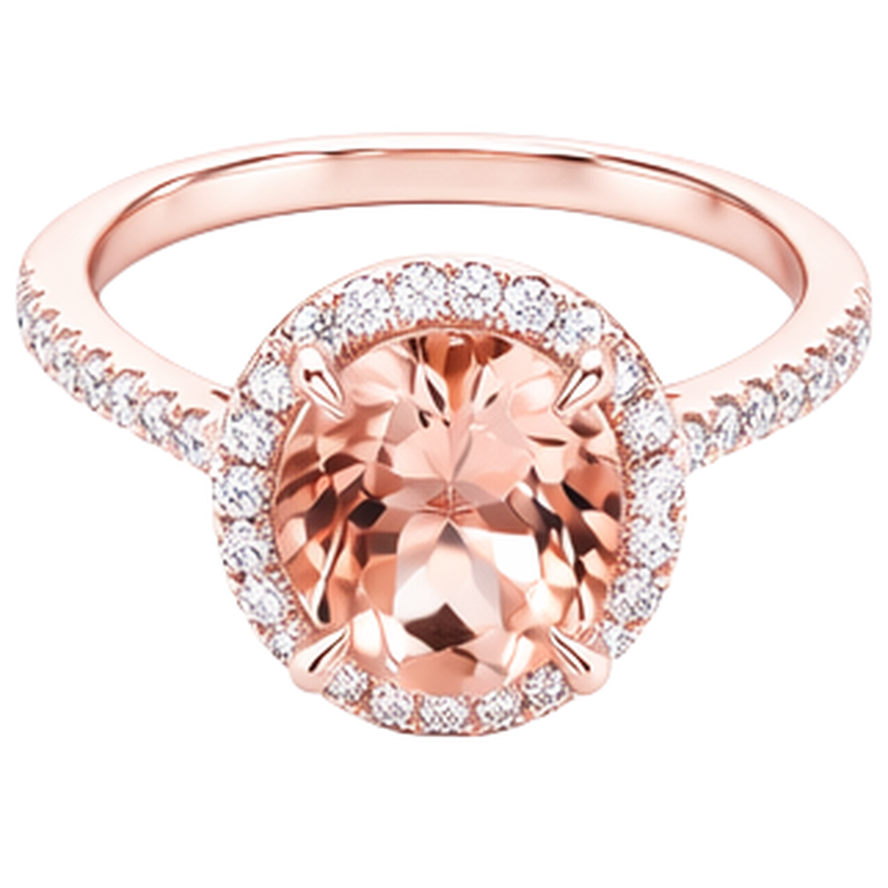 Anello in oro rosa 14 carati con diamante Halo in morganite da 10.10 ct