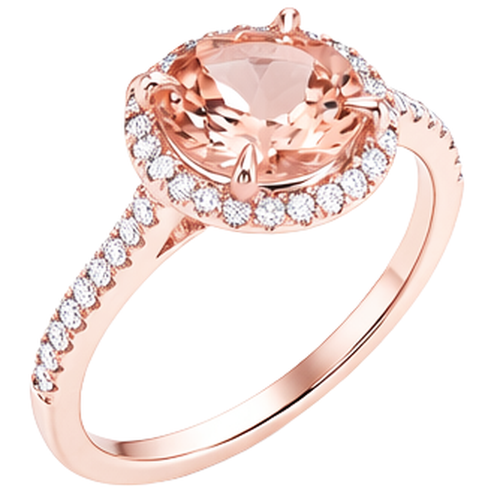 Anello in oro rosa 14 carati con diamante Halo in morganite da 10.10 ct