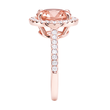 Anello in oro rosa 14 carati con diamante Halo in morganite da 10.10 ct