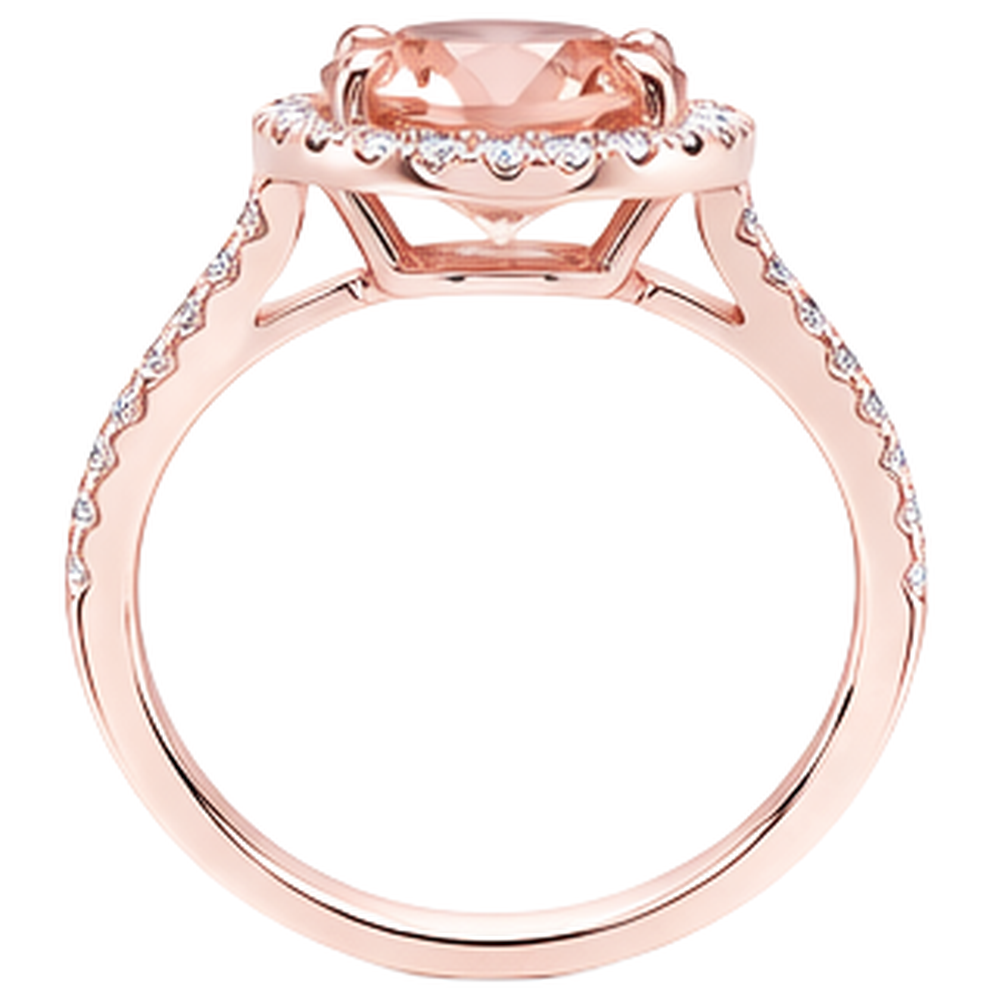 Anello in oro rosa 14 carati con diamante Halo in morganite da 10.10 ct