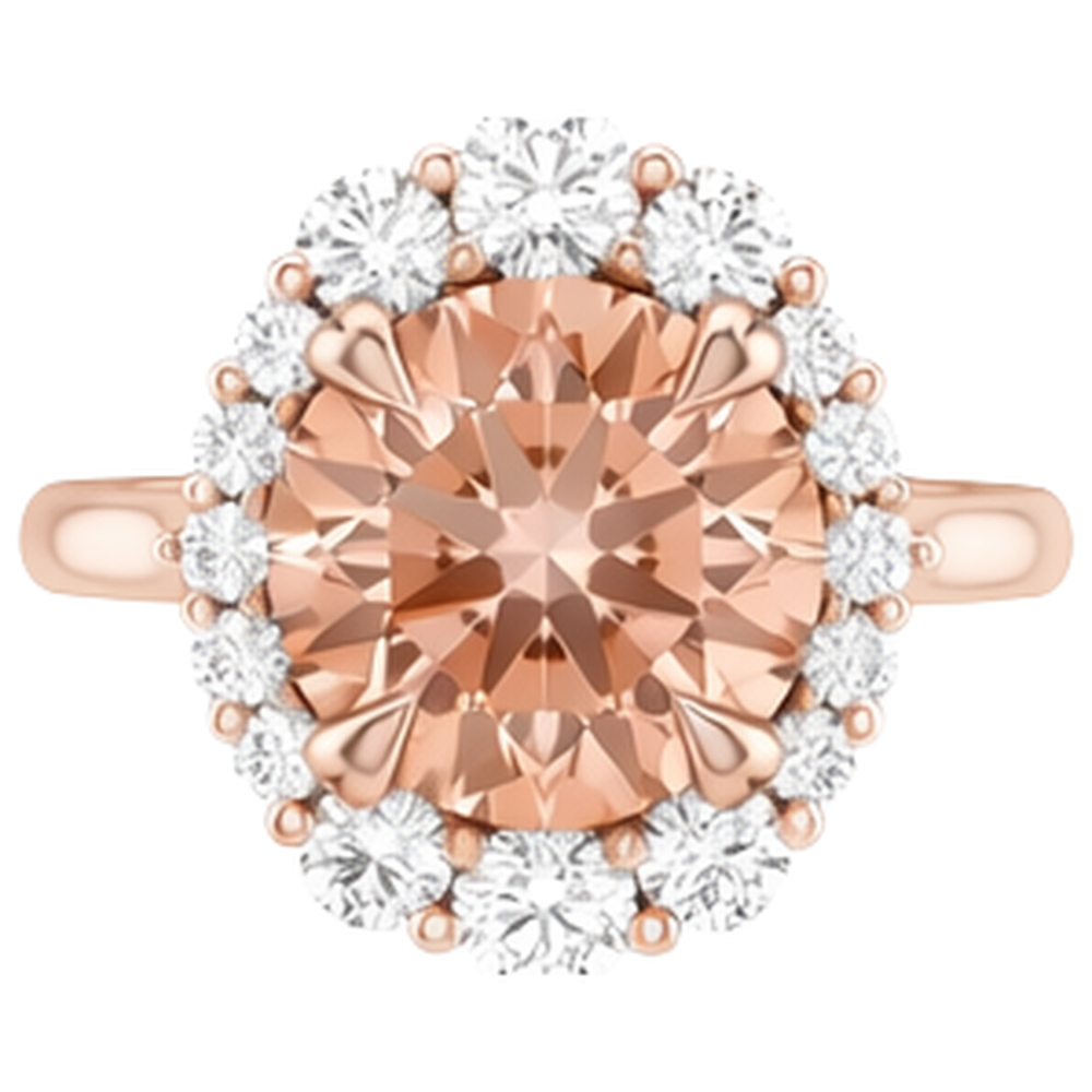 Anello in oro rosa 14 kt con Morganite e diamanti da 17.75 ct
