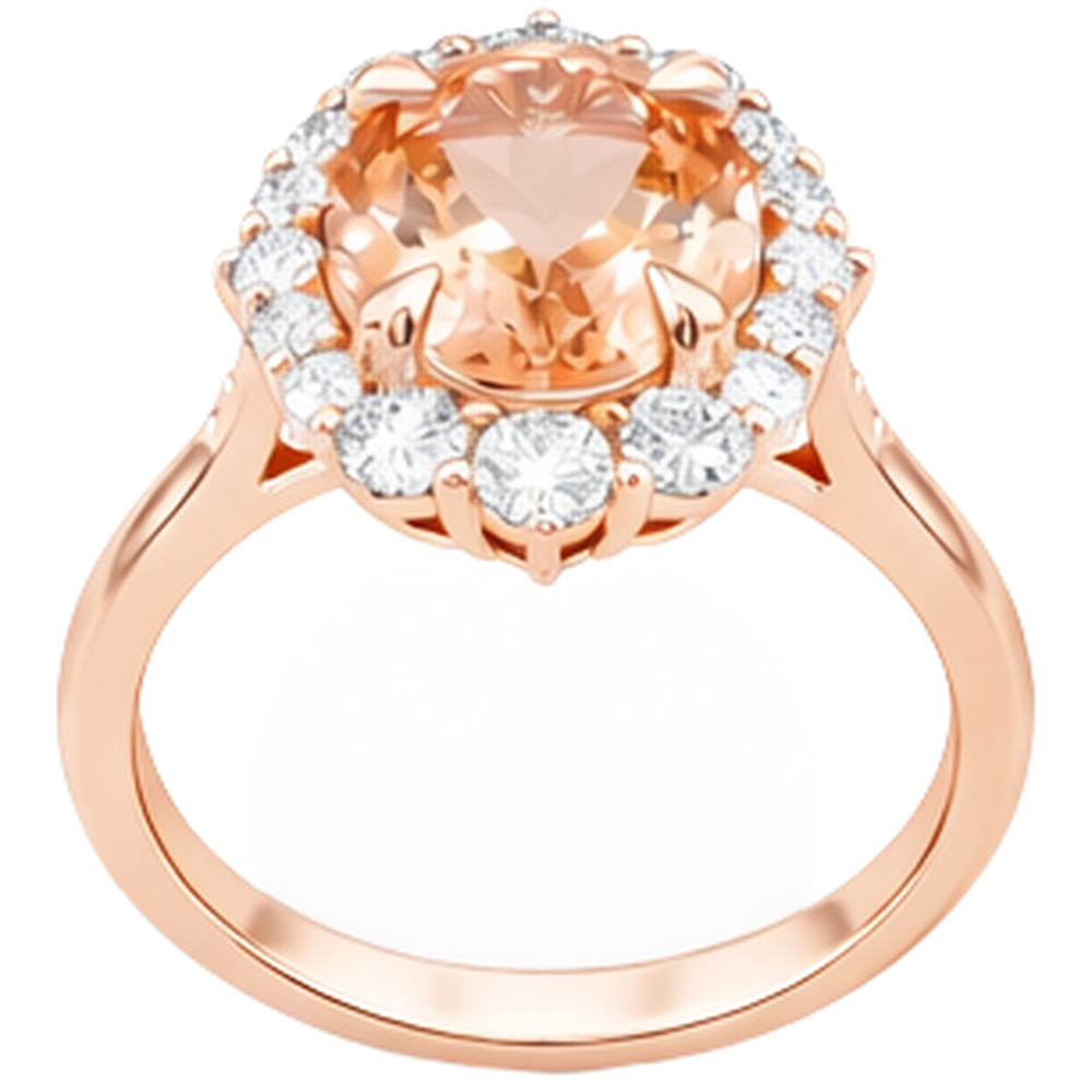 Anello in oro rosa 14 kt con Morganite e diamanti. taglio brillante rotondo da 15 ct