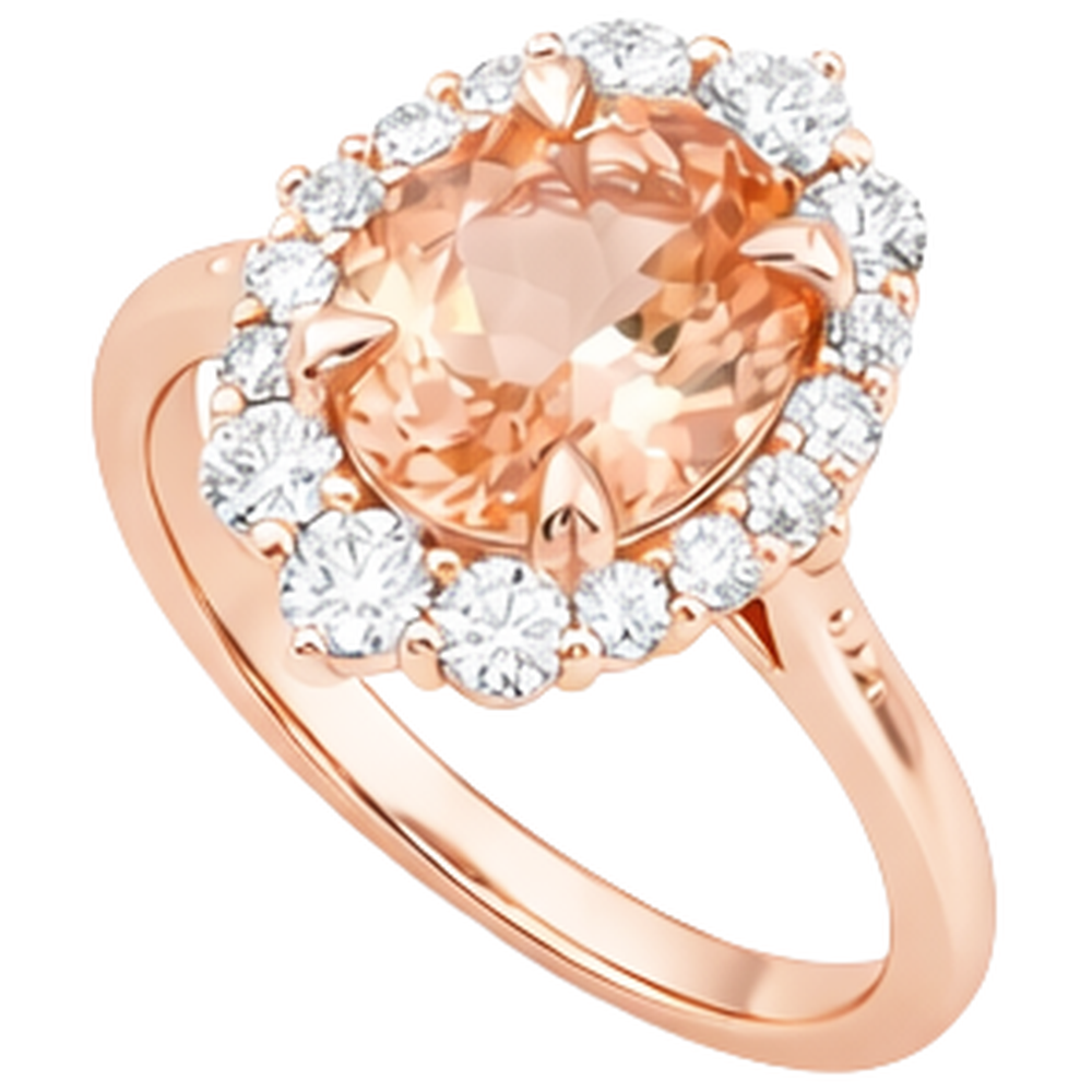 Anello in oro rosa 14 kt con Morganite e diamanti. taglio brillante rotondo da 15 ct