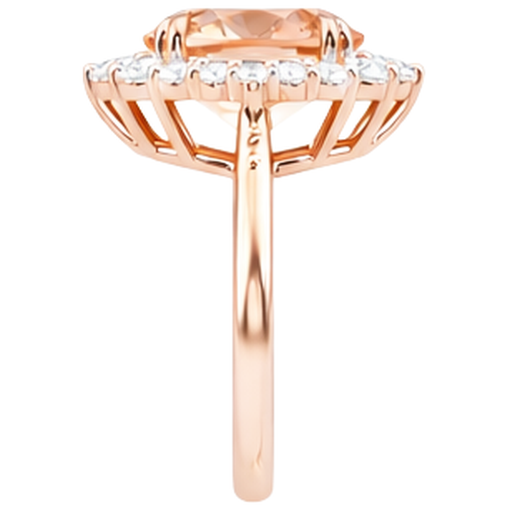 Anello in oro rosa 14 kt con Morganite e diamanti. taglio brillante rotondo da 15 ct