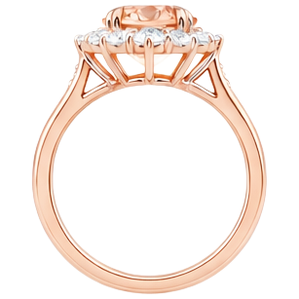 Anello in oro rosa 14 kt con Morganite e diamanti. taglio brillante rotondo da 15 ct
