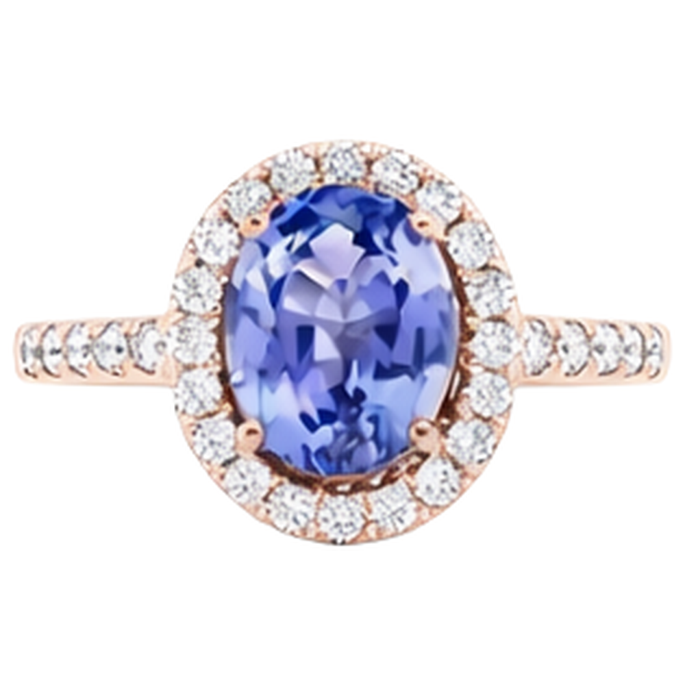 Anello in oro rosa 14K 15.40 carati con tanzanite e diamanti Novità