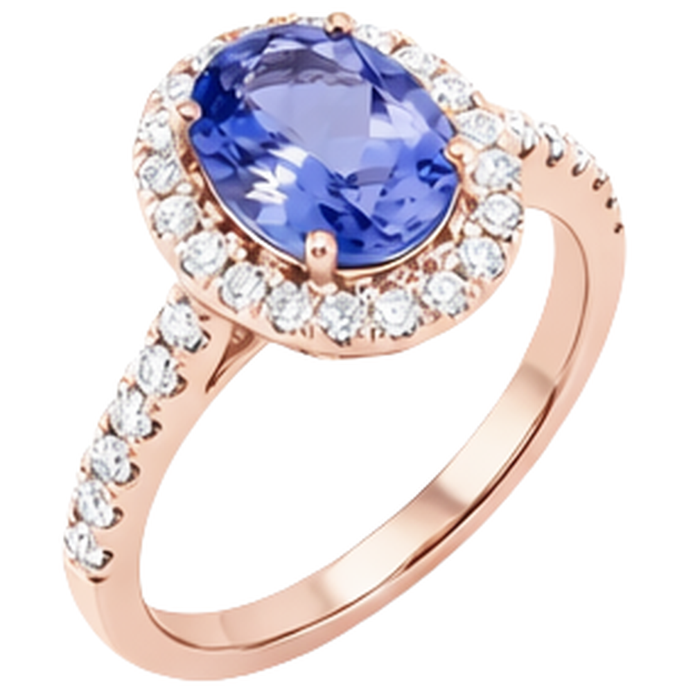 Anello in oro rosa 14K 15.40 carati con tanzanite e diamanti Novità