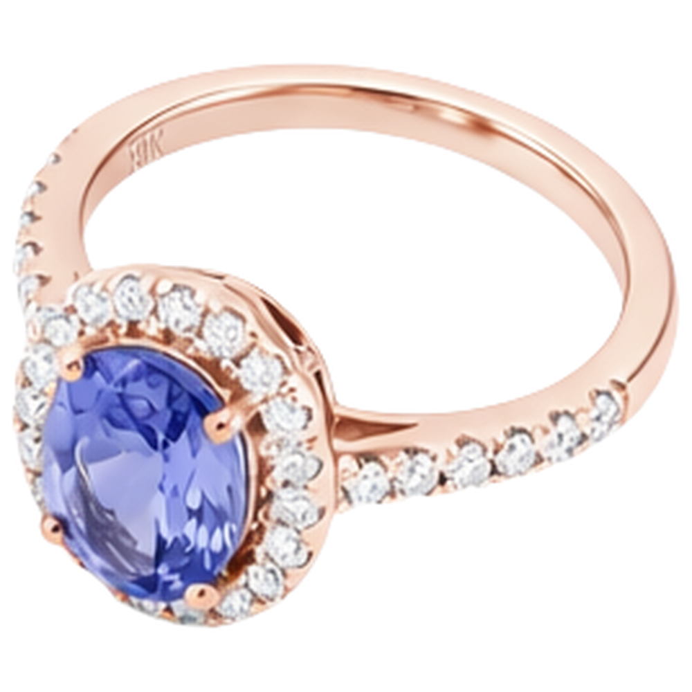 Anello in oro rosa 14K 15.40 carati con tanzanite e diamanti Novità