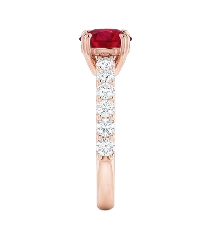Anello in oro rosa 14K 2.50 carati con rubino rotondo a quattro griffe con diamanti