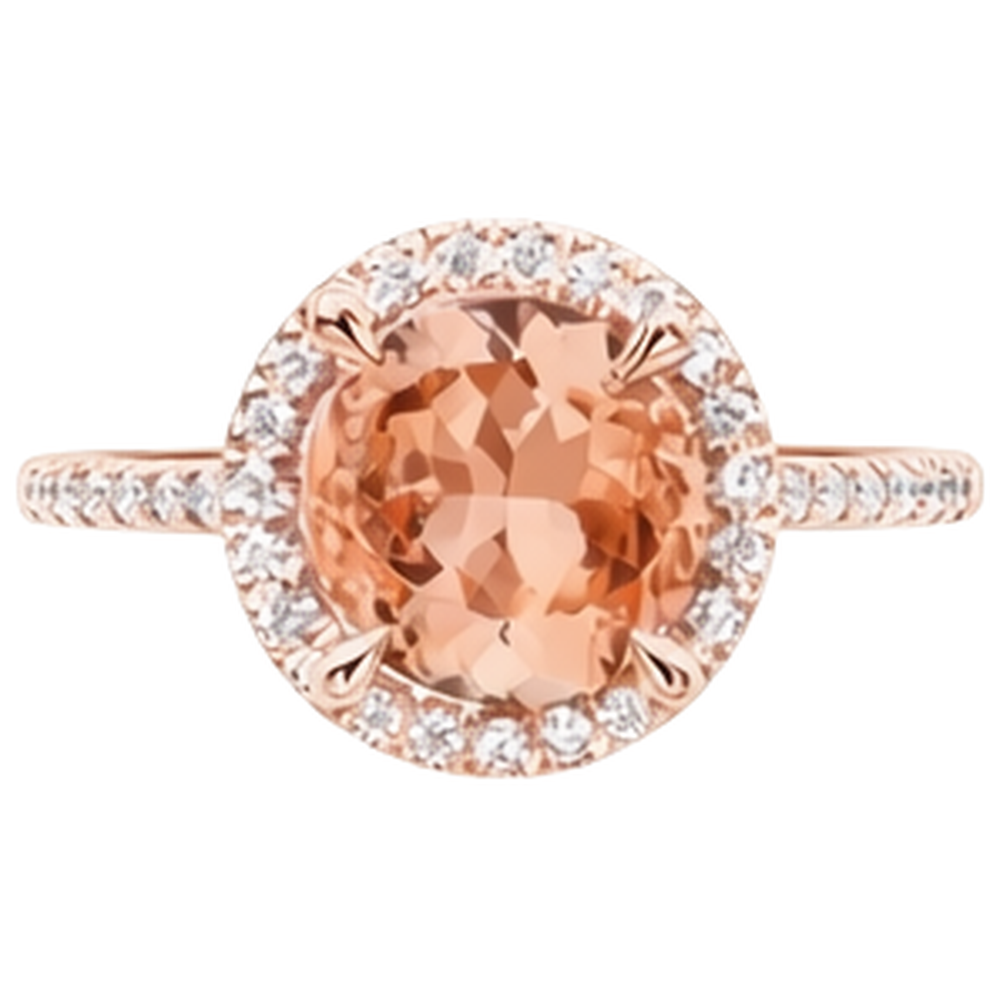 Anello in oro rosa 14K 9 carati con Morganite a taglio rotondo e diamanti Nuovo