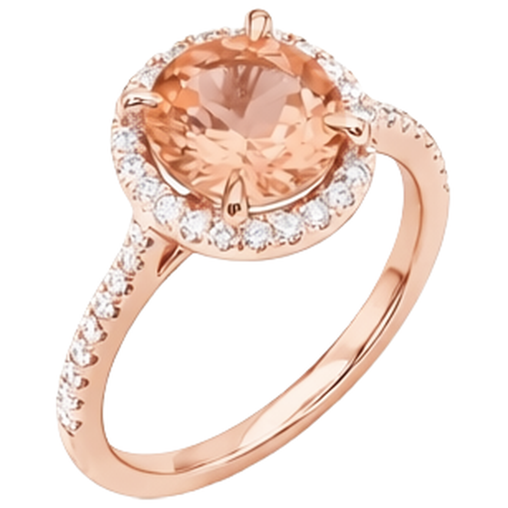 Anello in oro rosa 14K 9 carati con Morganite a taglio rotondo e diamanti Nuovo