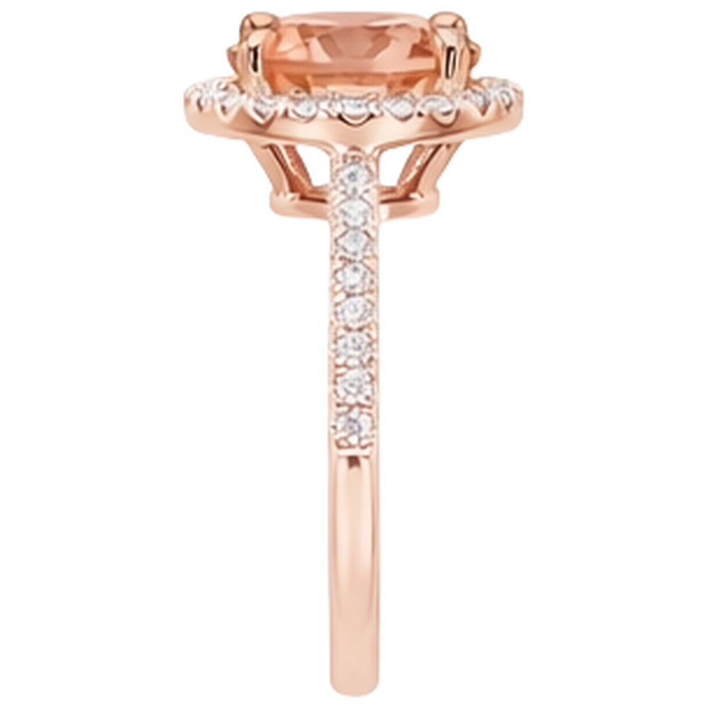 Anello in oro rosa 14K 9 carati con Morganite a taglio rotondo e diamanti Nuovo