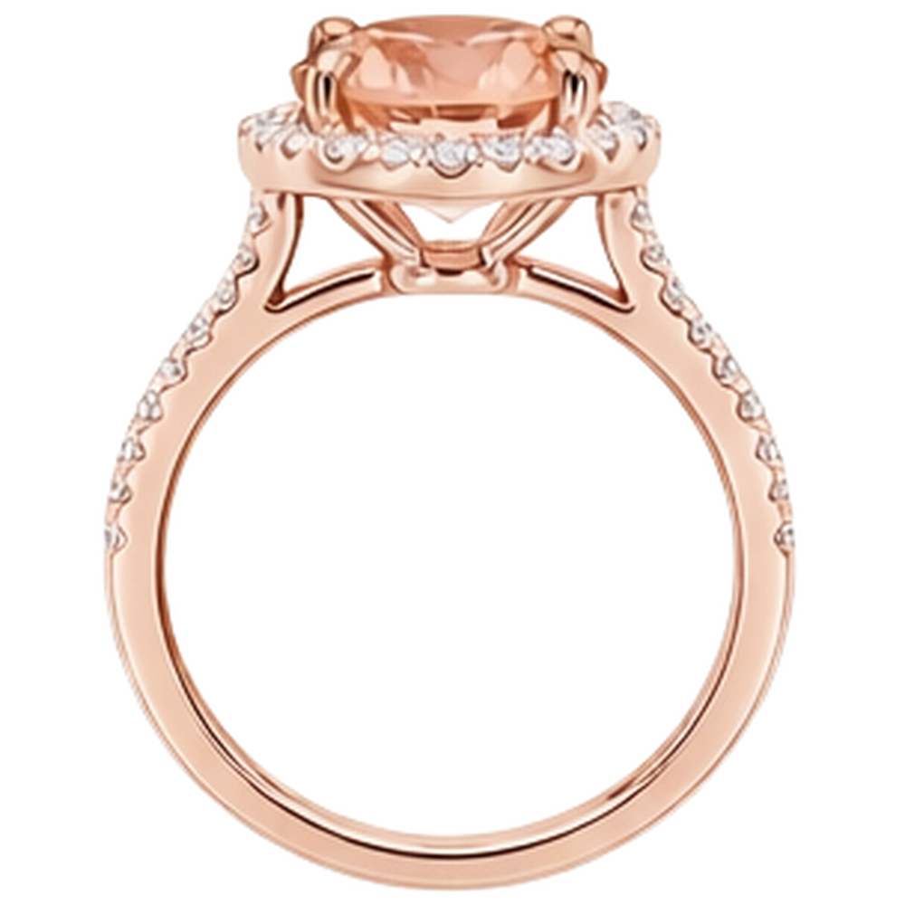 Anello in oro rosa 14K 9 carati con Morganite a taglio rotondo e diamanti Nuovo