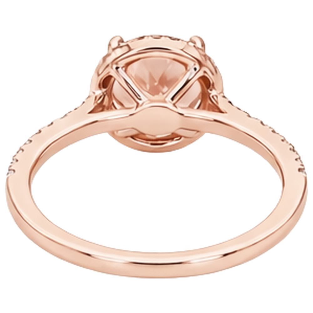 Anello in oro rosa 14K 9 carati con Morganite a taglio rotondo e diamanti Nuovo
