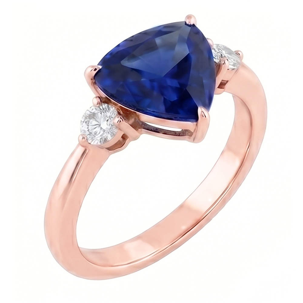 Anello in oro rosa con 3 trilioni di zaffiri e diamanti rotondi 1.75 carati