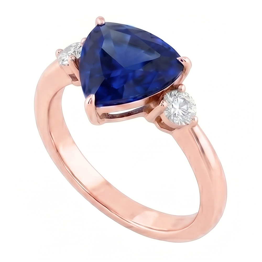 Anello in oro rosa con 3 trilioni di zaffiri e diamanti rotondi 1.75 carati