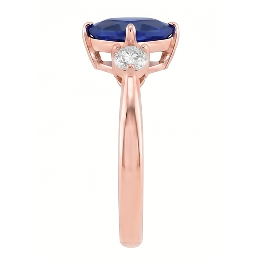 Anello in oro rosa con 3 trilioni di zaffiri e diamanti rotondi 1.75 carati
