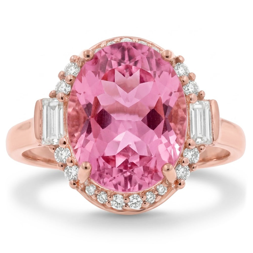 Anello in oro rosa con Kunzite e diamanti 26 ct con montatura a polo