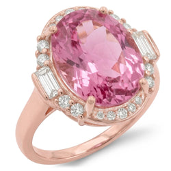 Anello in oro rosa con Kunzite e diamanti 26 ct con montatura a polo
