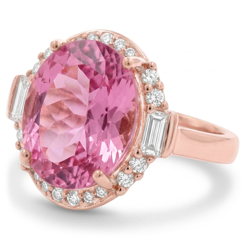Anello in oro rosa con Kunzite e diamanti 26 ct con montatura a polo