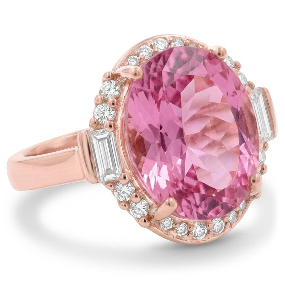 Anello in oro rosa con Kunzite e diamanti 26 ct con montatura a polo